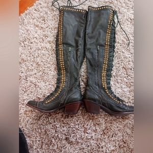 Gently used Free People distressed leather over the knee boots.